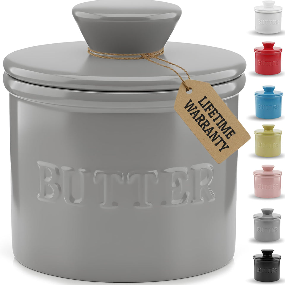 Priority Chef French butter crock top view shows soft, ready-to-spread butter on demand