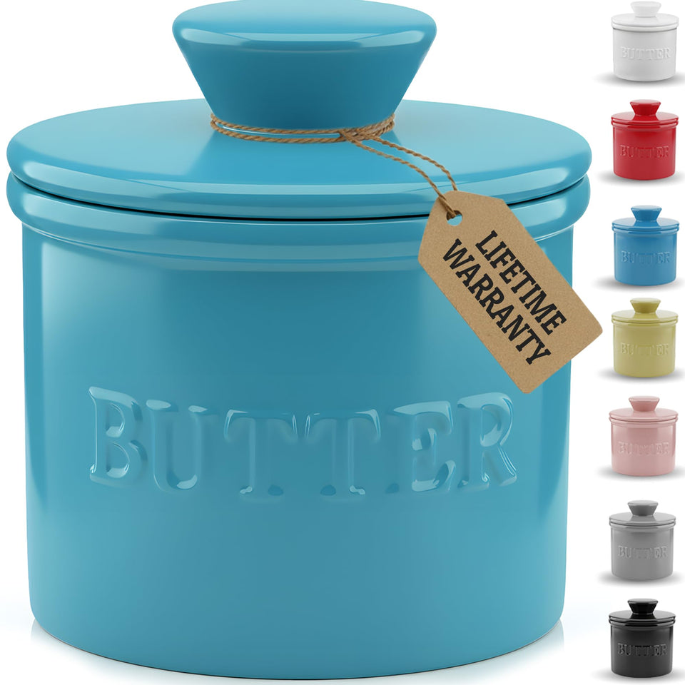 Priority Chef French butter crock with lid keeps butter fresh and ready.