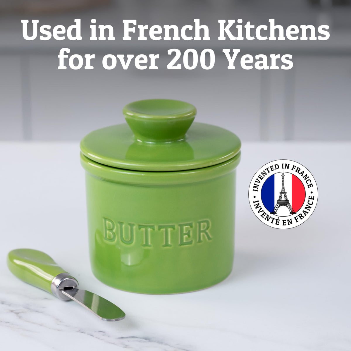 Priority Chef butter crock with glossy finish is easy to wipe clean