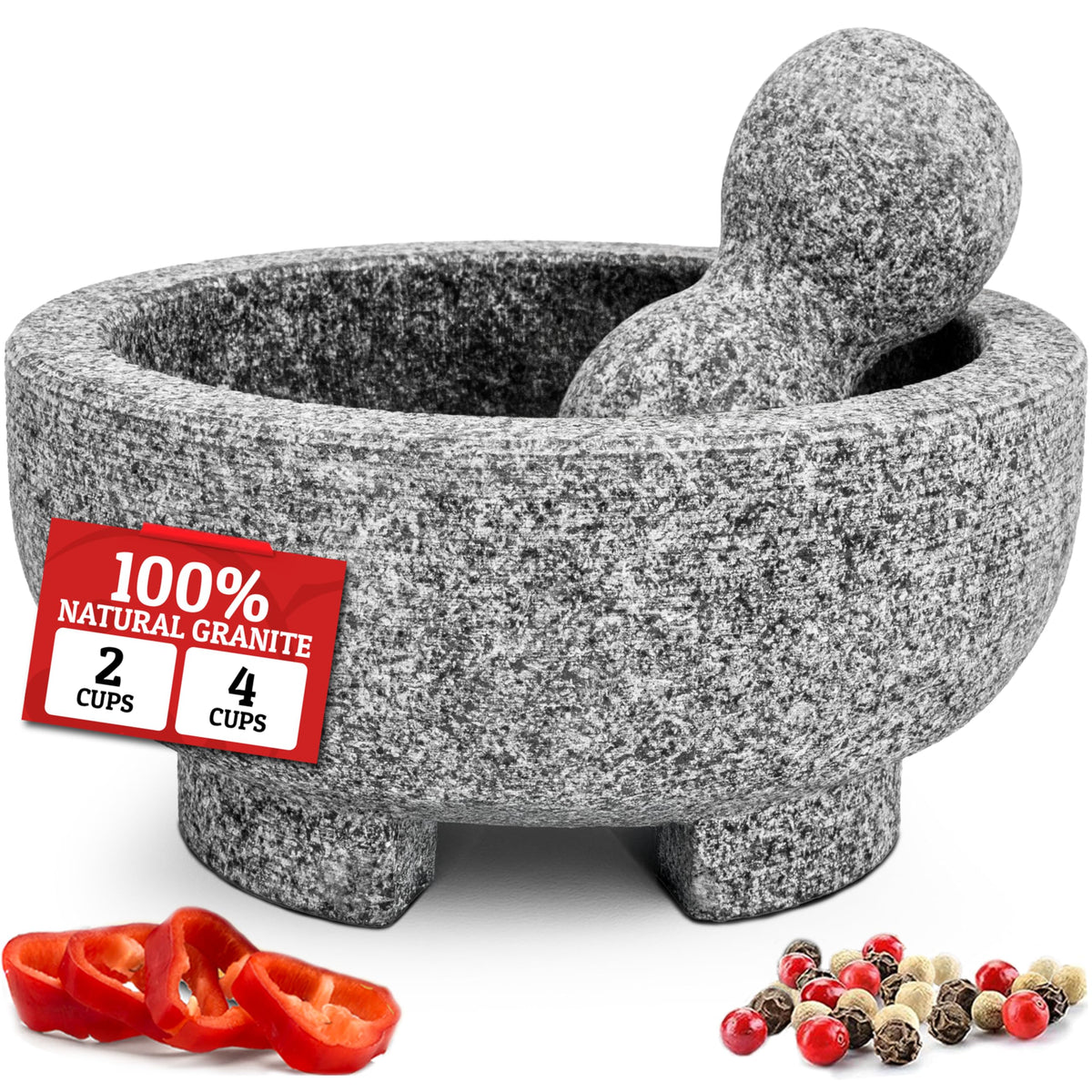 PriorityChef granite mortar and pestle close-up for fresh spice grinding.