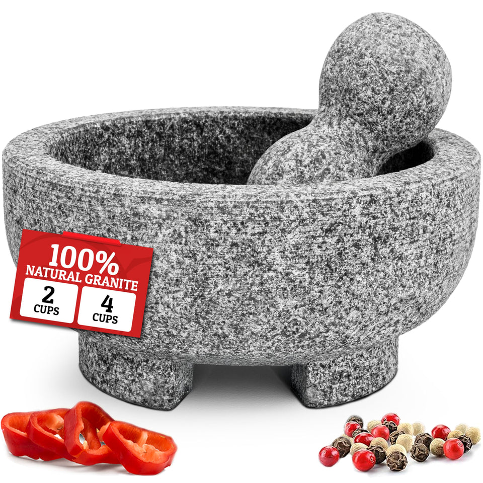 PriorityChef granite mortar and pestle close-up for fresh spice grinding.