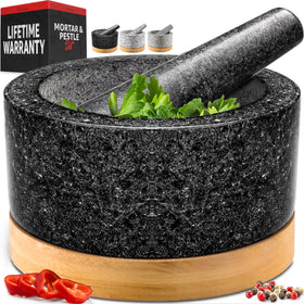 PriorityChef heavy-duty mortar and pestle in black granite for durable grinding