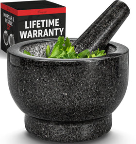Priority Chef large granite mortar and pestle assembled for sturdy counter use