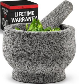 Priority Chef large granite mortar and pestle with 2-cup capacity for fresh guacamole and sauces.
