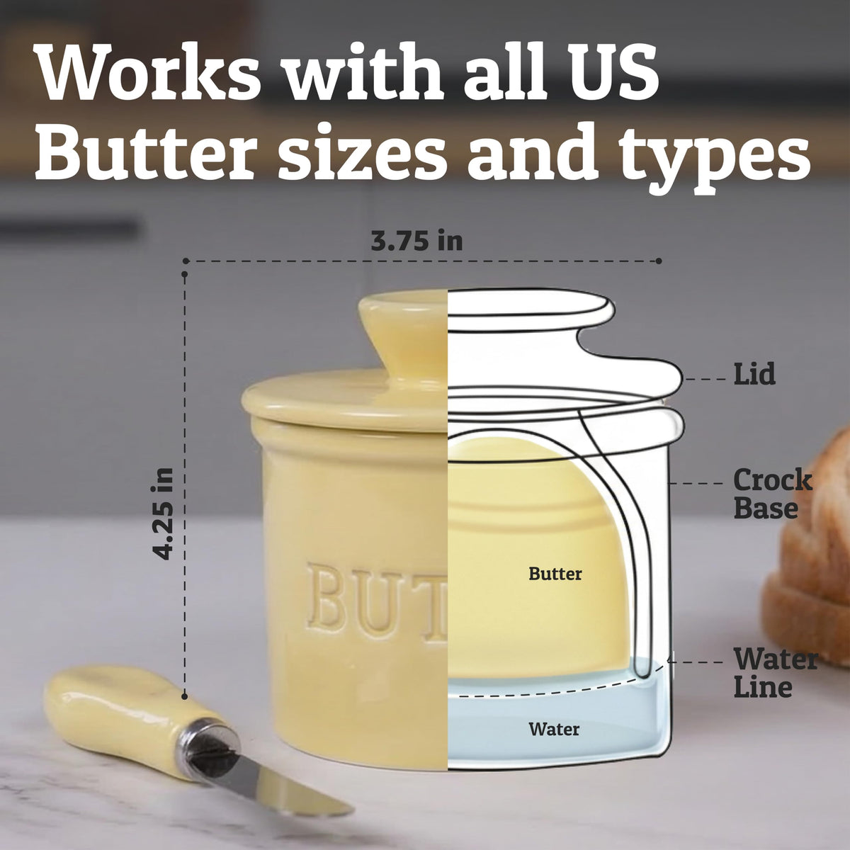 Priority Chef lead-free ceramic butter container ensures safe kitchen storage.