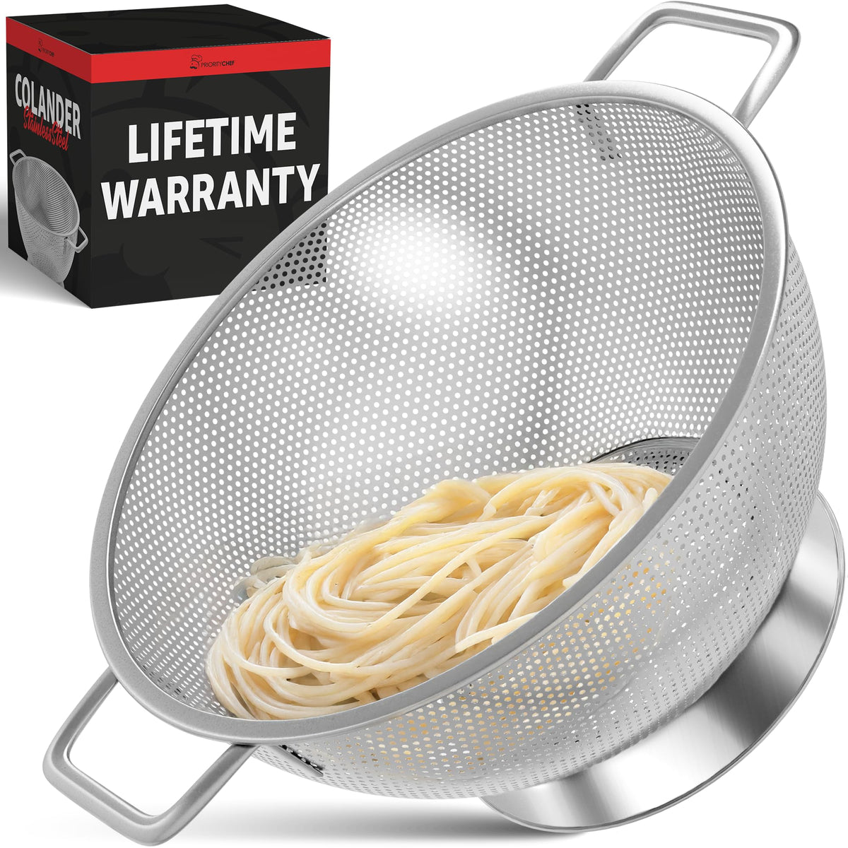 PriorityChef Premium 5Qrt colander with handle for easy draining and rinsing