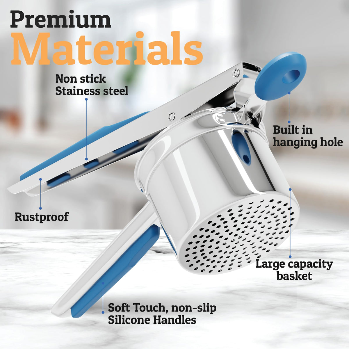 PriorityChef stainless steel ricer demonstrates rust-proof durability for daily kitchen use.