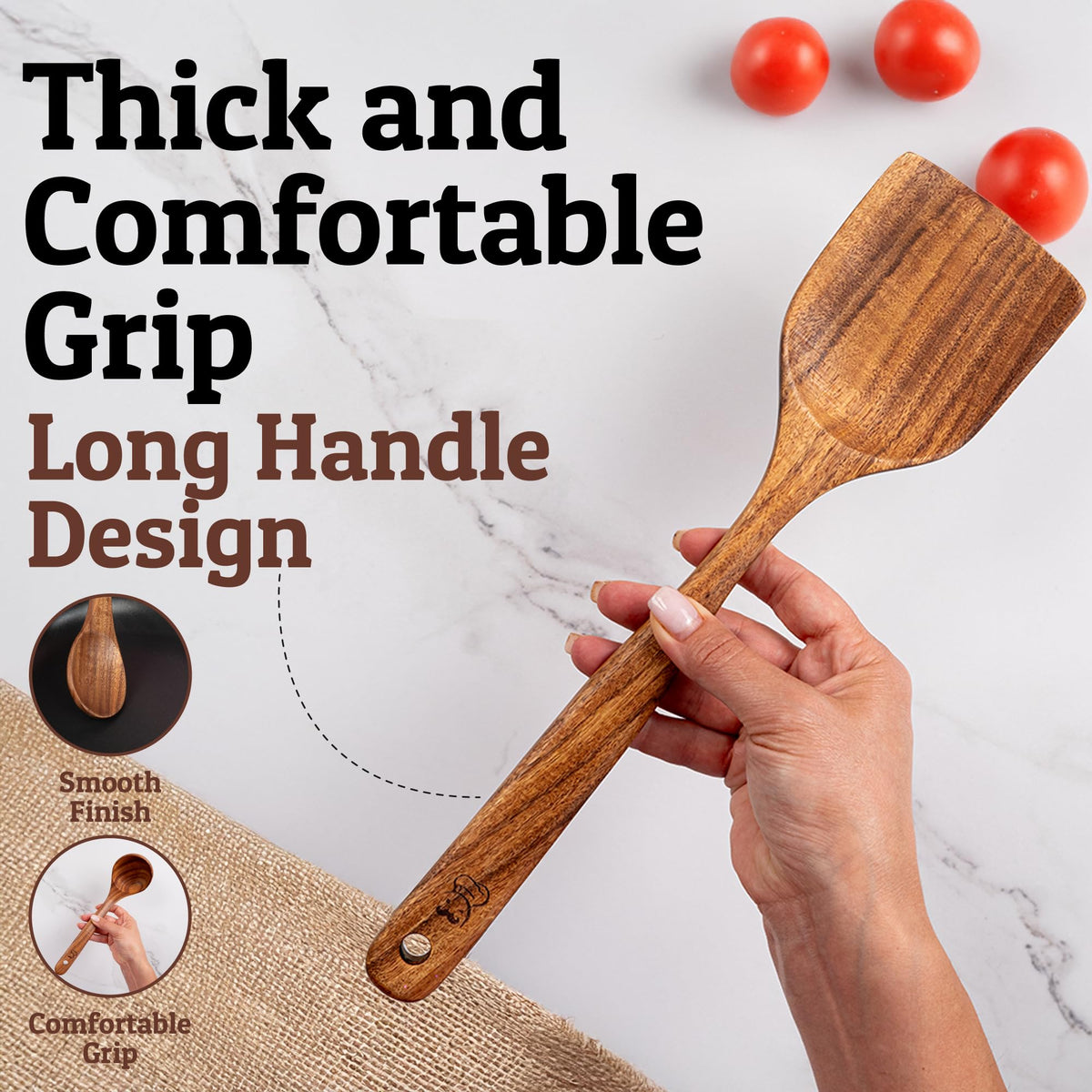 PriorityChef teak mixing spoon ready for prep and sauces