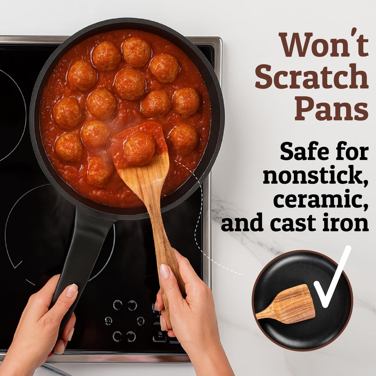 PriorityChef teak wok spatula in action for releasing flavors