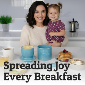Priority Chef turquoise butter keeper adds modern style to kitchens.