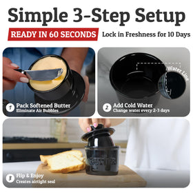 Priority Chef butter crock interior displays natural water seal for freshness without refrigeration.