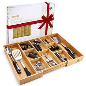 Pristine Bamboo in kitchen drawer shows organized utensils at hand for quick access.