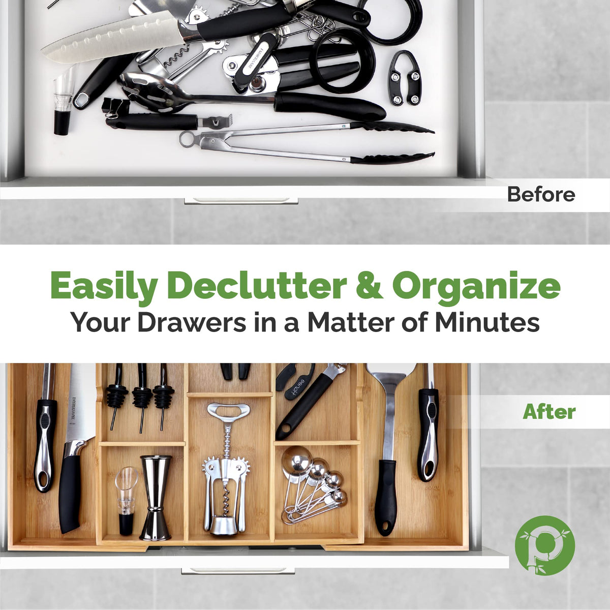Pristine Bamboo non-slip base stabilizes the organizer during use.