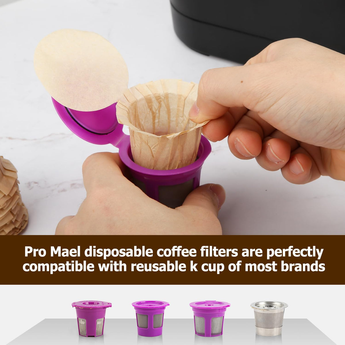 Pro Mael disposable filter for Keurig keeps cleanup quick and mess-free.