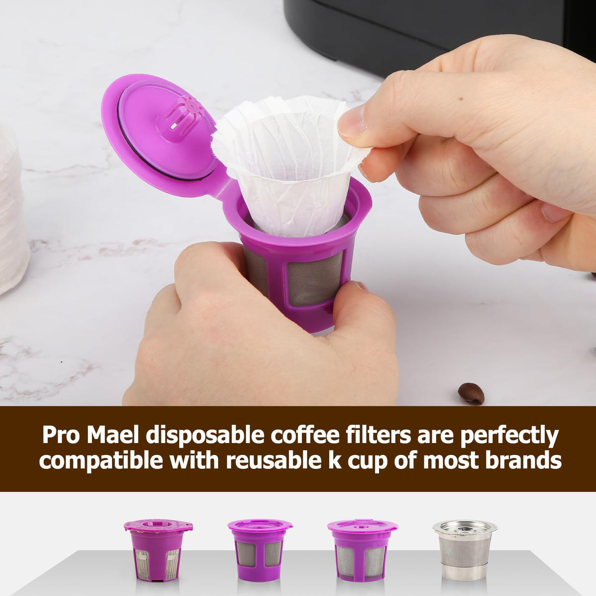 Pro Mael filter paper demonstrates improved flow-through for quicker brewing.
