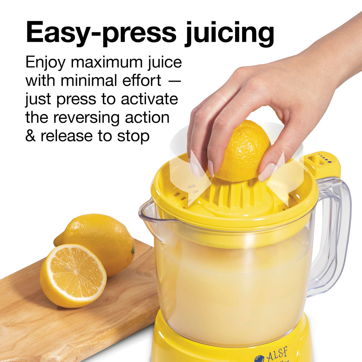 Automatic reverse juicing action on the Proctor Silex Alex's Lemonade Stand juicer for max juice