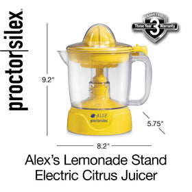 Bright yellow Proctor Silex Alex's Lemonade Stand juicer on a kitchen counter