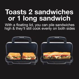 Proctor Silex Deluxe pressing action seals two sandwiches evenly