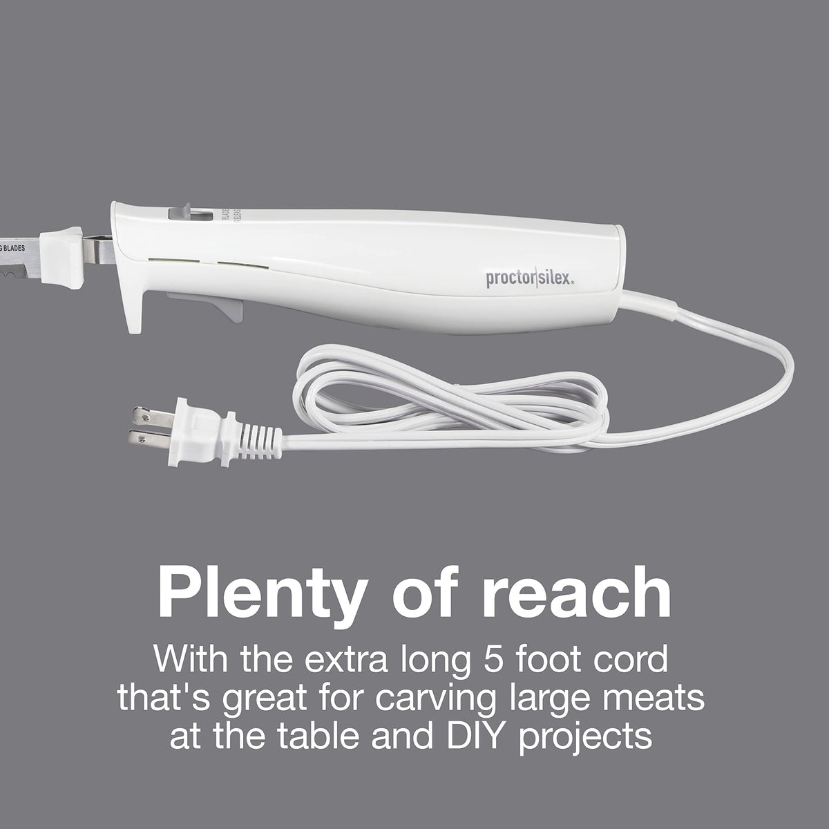 Proctor Silex Easy Slice knife with a long 5-foot cord for reach.