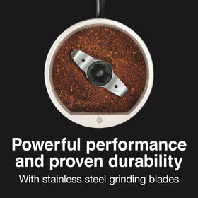 Proctor Silex Fresh Grind grinding enough beans to brew up to 12 cups