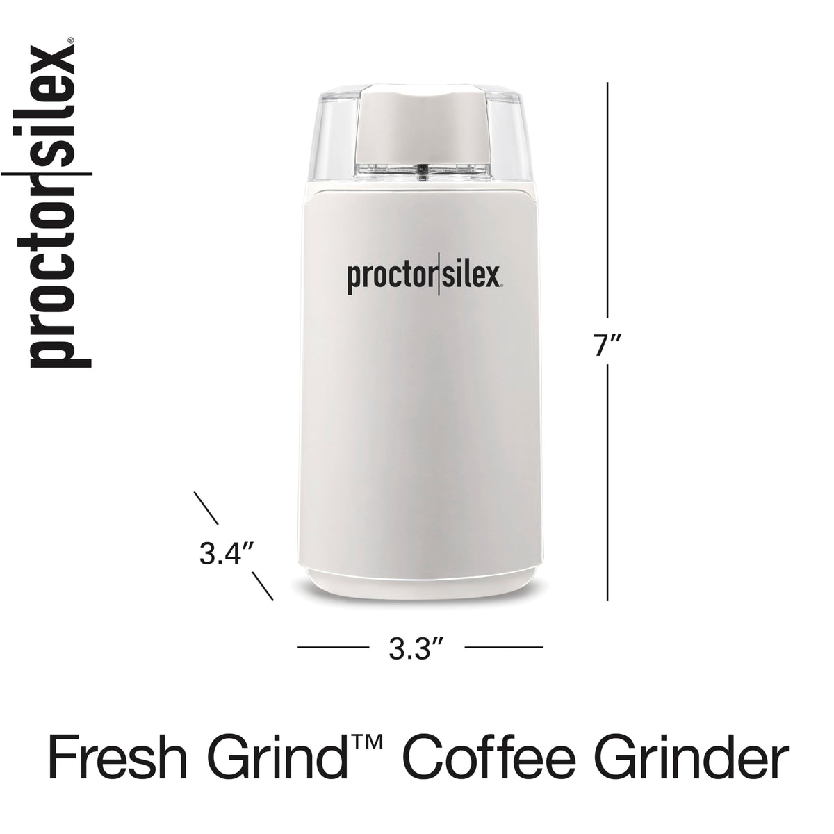 Safety on/off button on Proctor Silex Fresh Grind for controlled grinding