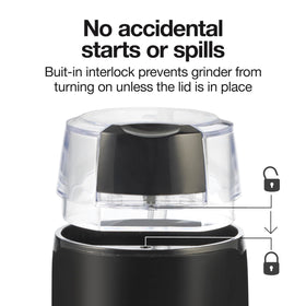 Proctor Silex Fresh Grind stainless steel blades ensure durable grinding.