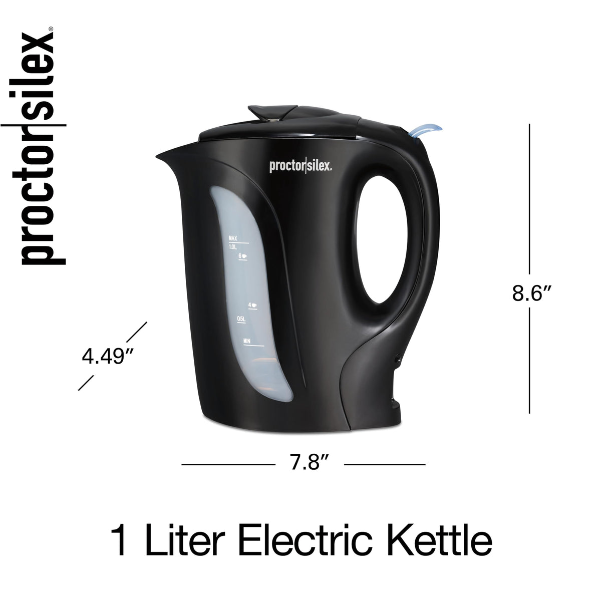 Proctor Silex K2071PS black finish adds a sleek kitchen style.