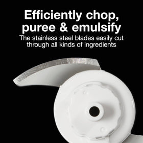 Proctor Silex mini food processor showing pulse function for controlled texture.