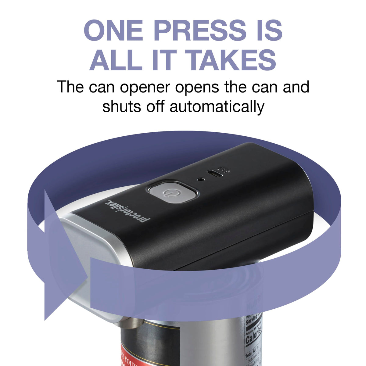 Proctor Silex in action with one-touch hands-free operation for easy opening.