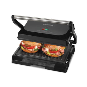 Proctor Silex Panini Press close-up of nonstick ceramic plates for easy cleaning