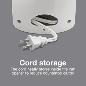 Proctor Silex power opener auto shutoff for hands-free operation when your hands are full.