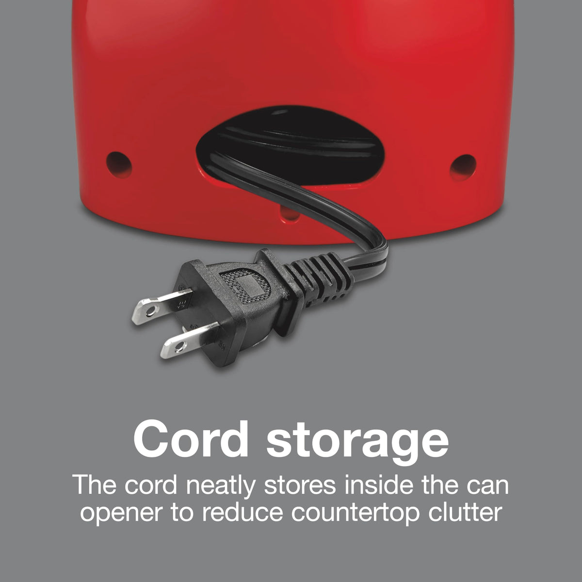 Cord storage inside base reduces countertop clutter