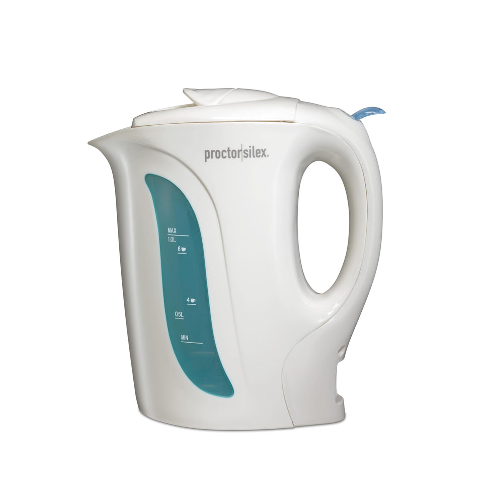 Proctor Silex tea kettle with detachable cord for easy serving and pouring.