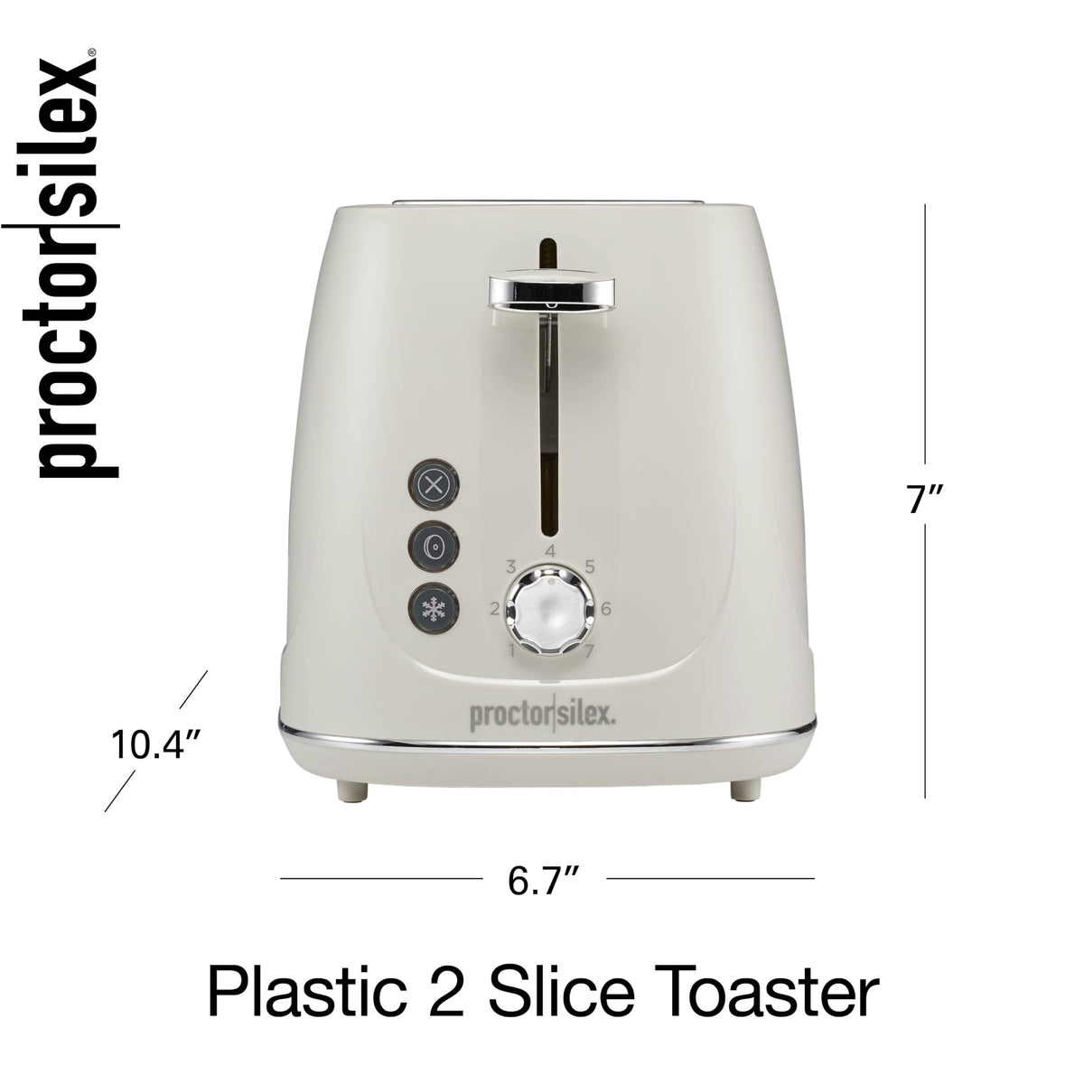 Proctor Silex toaster front controls provide quick, precise browning choices.