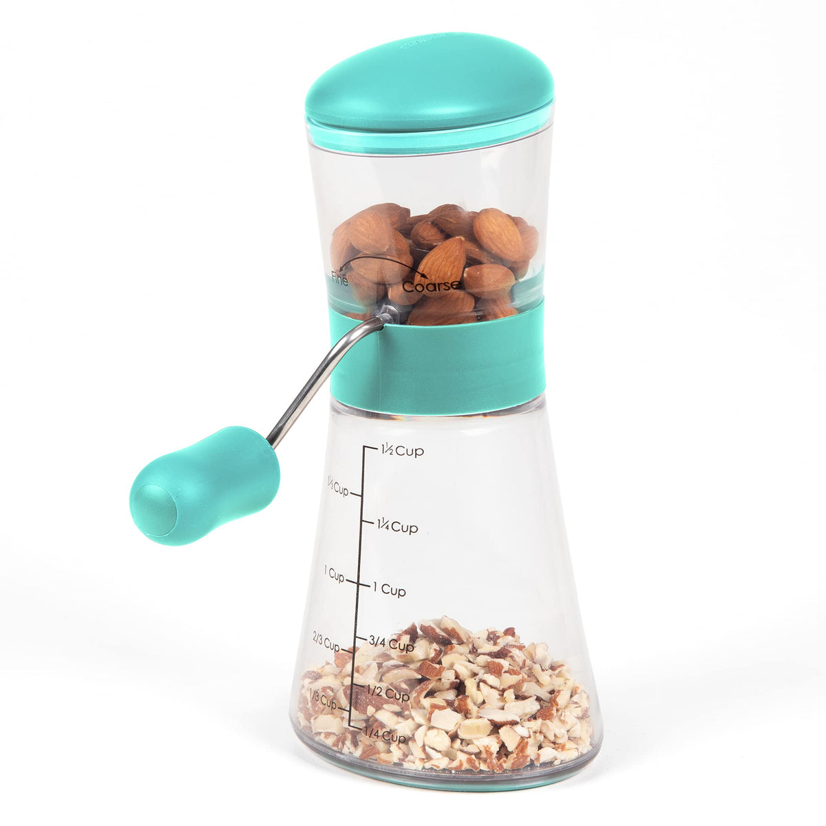 Progressive Nut Chopper clear base with measurements helps portion toppings precisely.