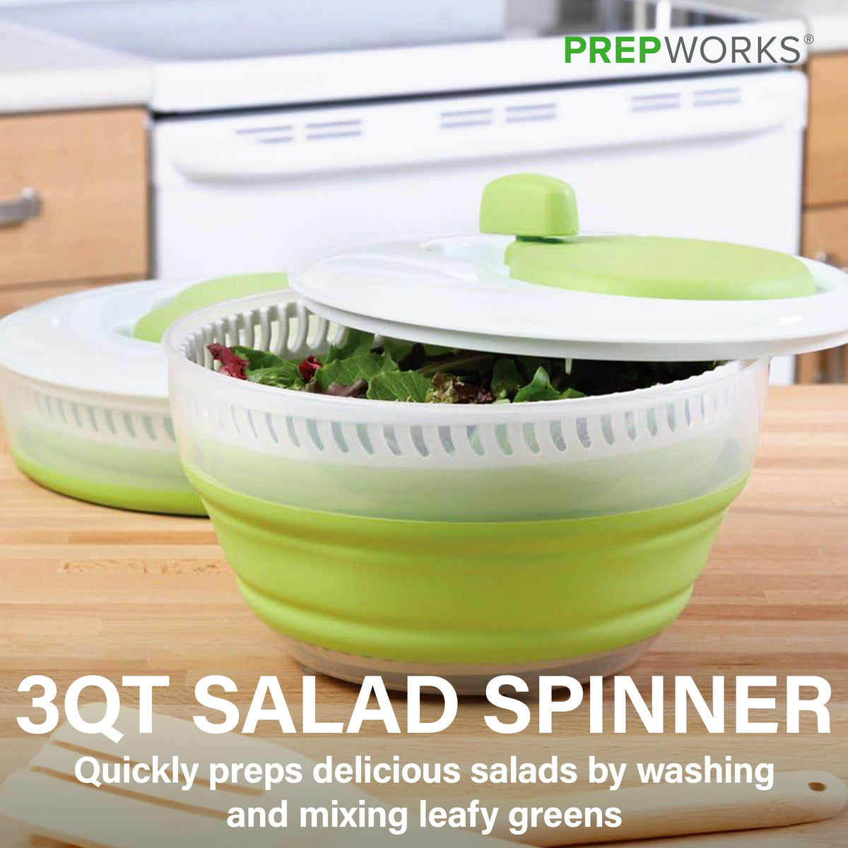 Progressive PrepWorks 3 Qt spinner expanded for washing greens