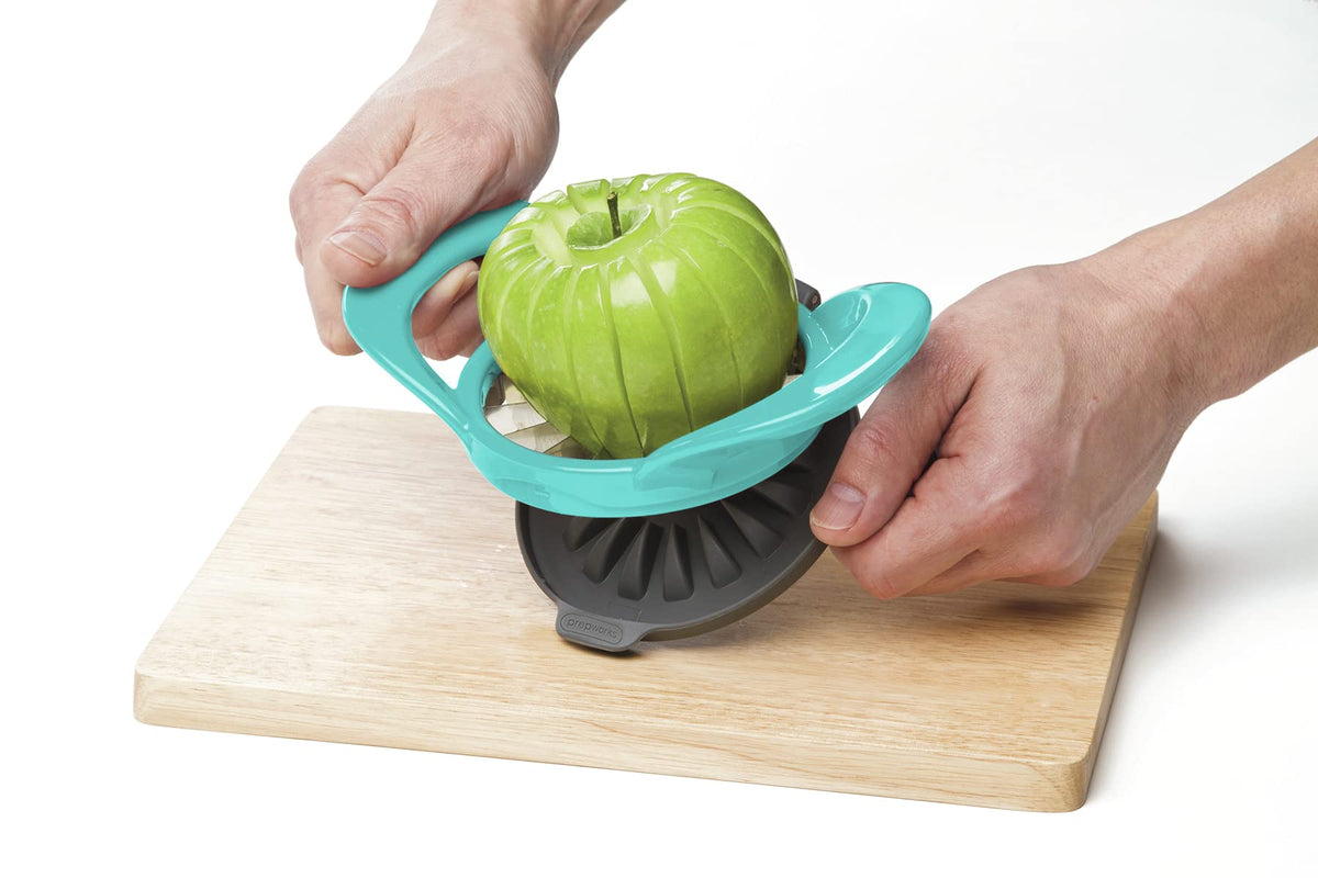 PrepWorks apple slicer with attached safety cover base protecting fingers