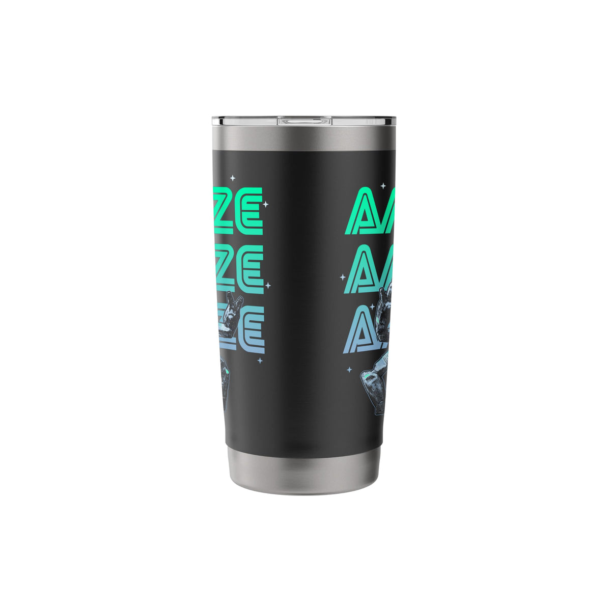 Project Hail Mary tumbler lid close-up showing clear slider, leak-proof when sealed.