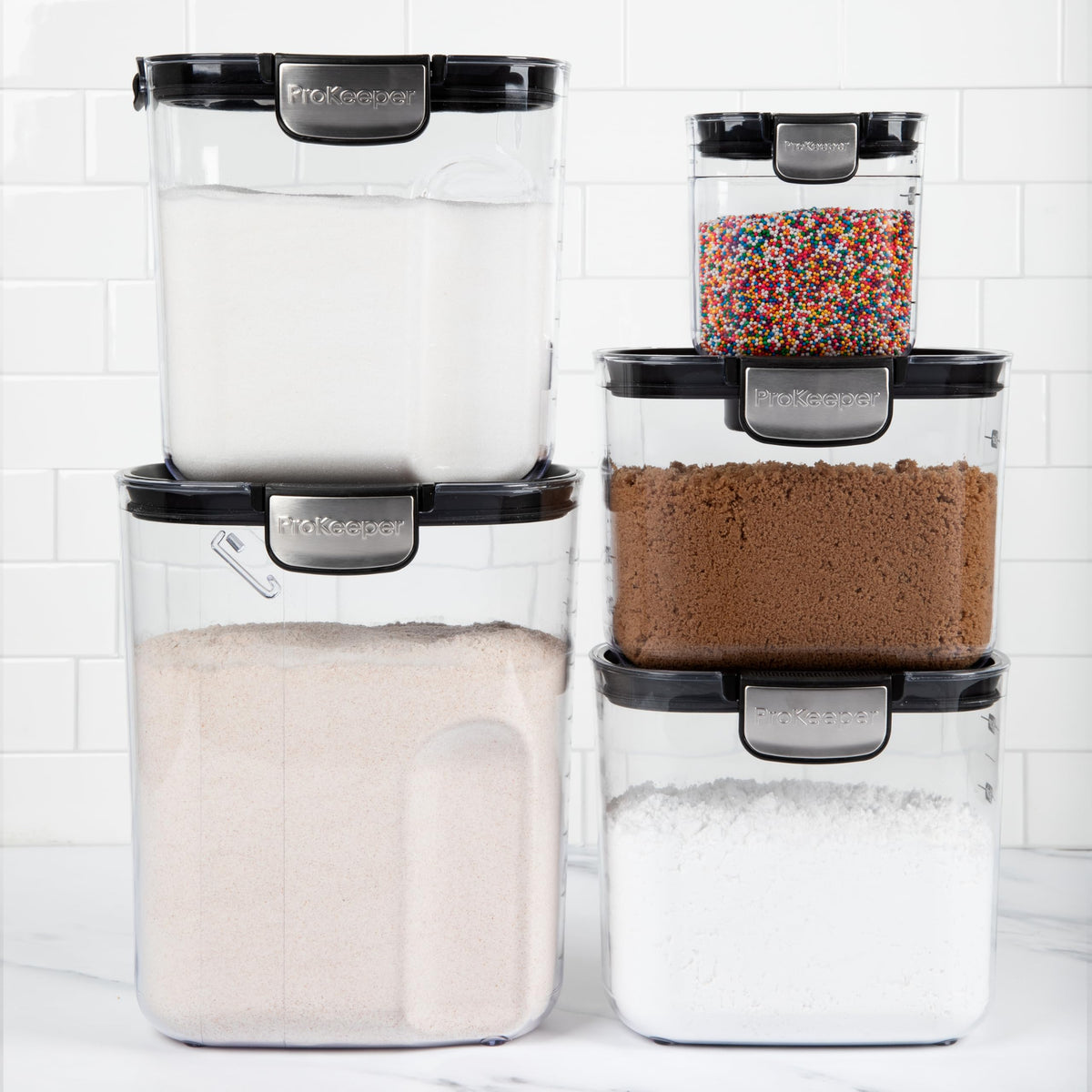 ProKeeper Sugar Keeper keeps granulated sugar fresh with a convenient flip-to-pour spout.