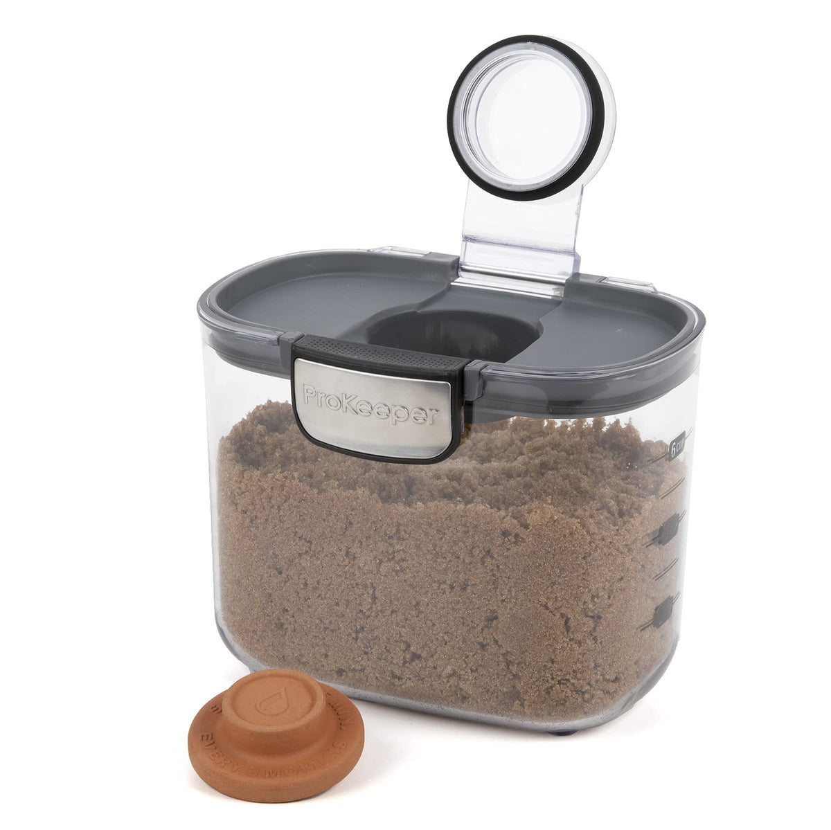 Terra cotta disk under ProKeeper+ lid helps brown sugar stay moist.