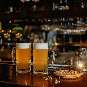 PROLISOK classic beer glass with handle offering comfortable grip.
