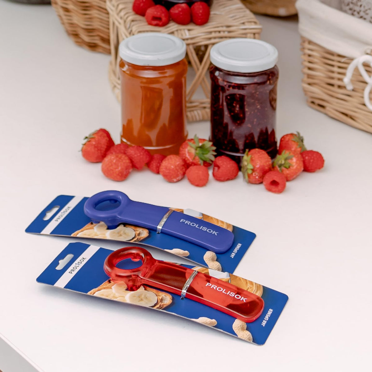 PROLISOK packaging shows portable, compact jar opener for on-the-go use