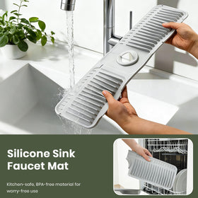 Prolixity silicone sink mat suitable for bathroom use as a splash guard or cup holder.
