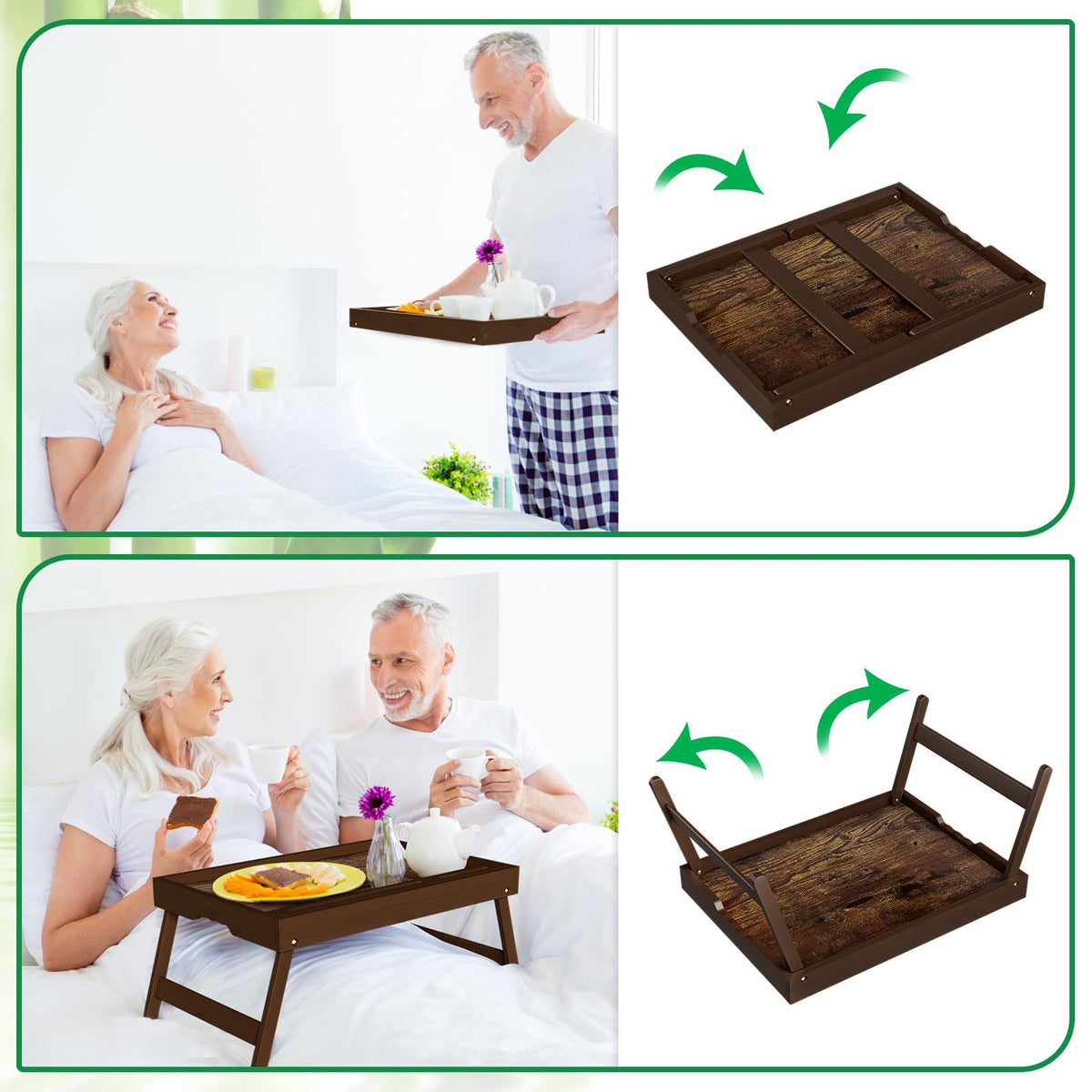 Promitop bamboo breakfast tray bedside desk for breakfast, work, or crafts.