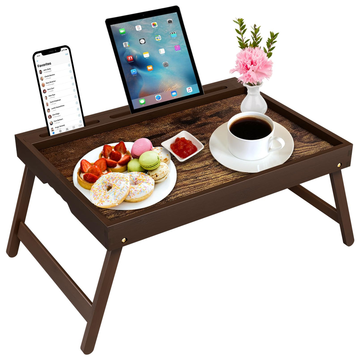 Promitop bamboo breakfast tray foldable legs enable easy in-bed meals.