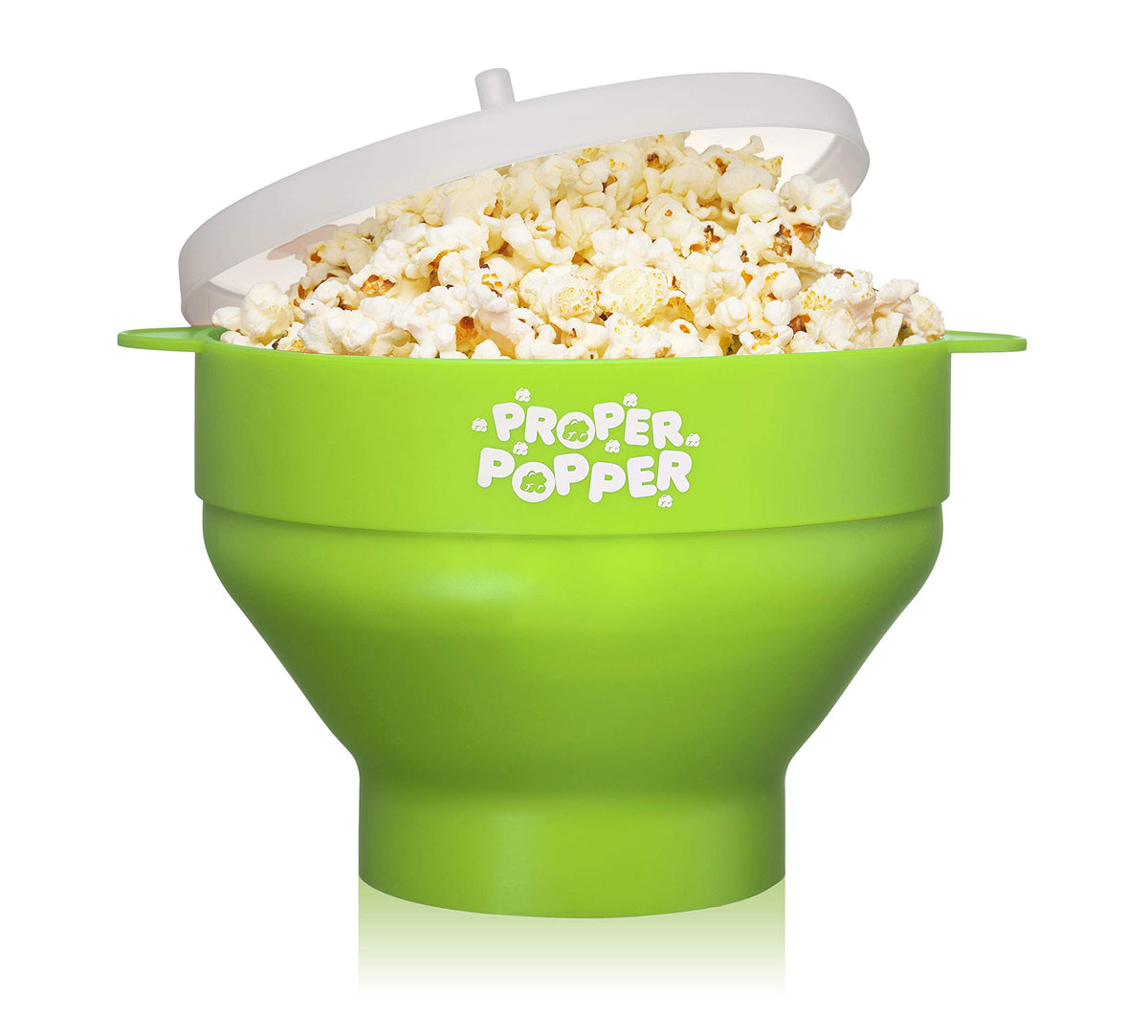 PROPER POPPER green collapsible bowl with lid for mess-free popcorn