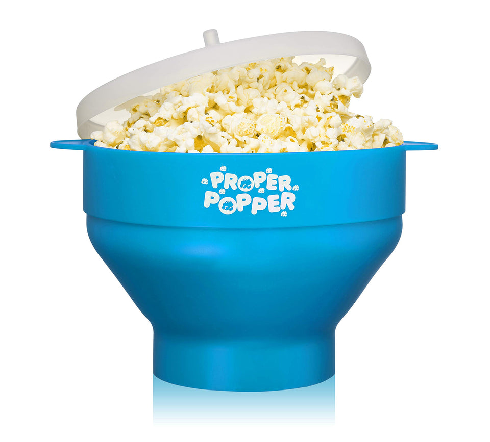 PROPER POPPER turquoise microwave popper ready for quick at-home snacking