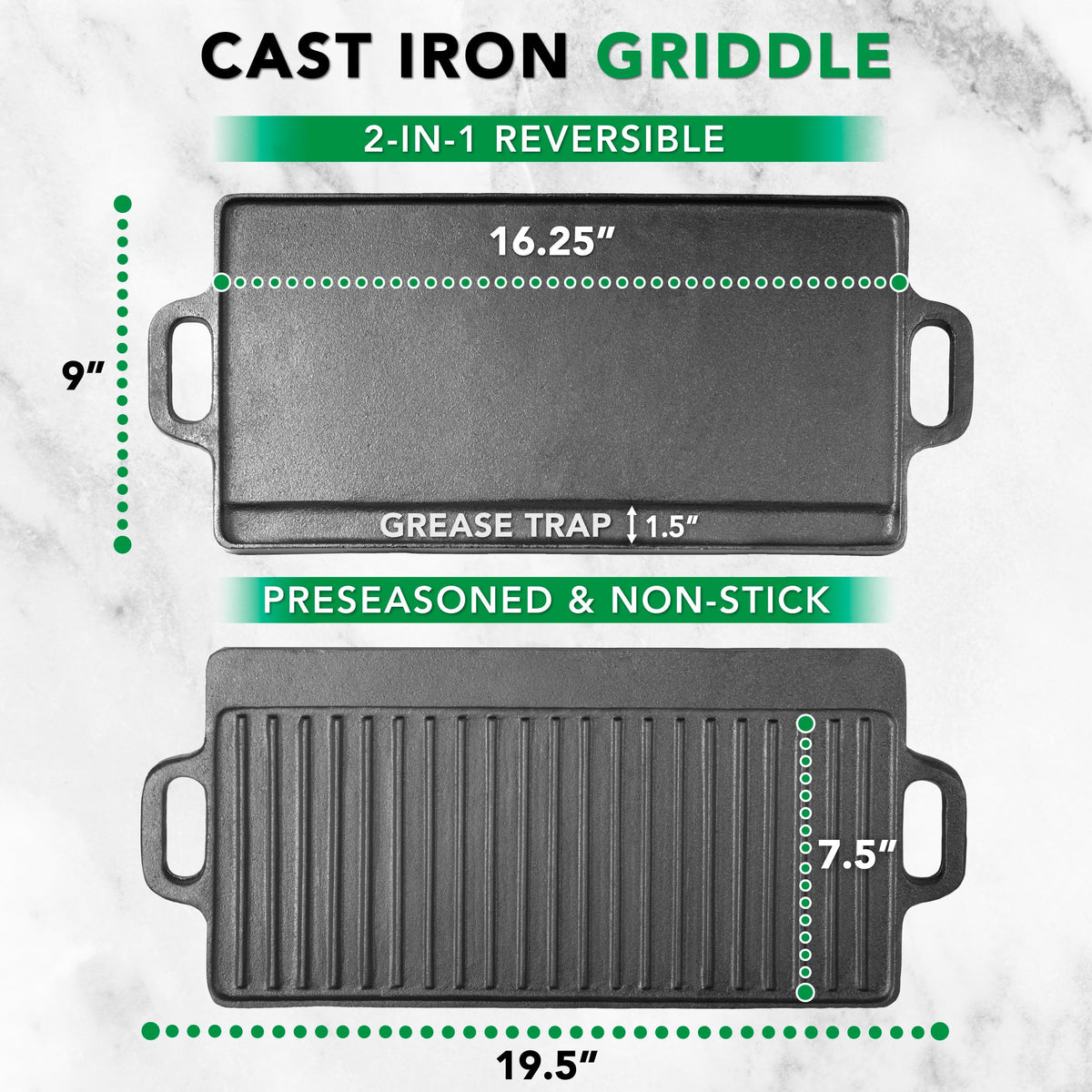ProSource 2-in-1 griddle ridged side burgers with grill marks.