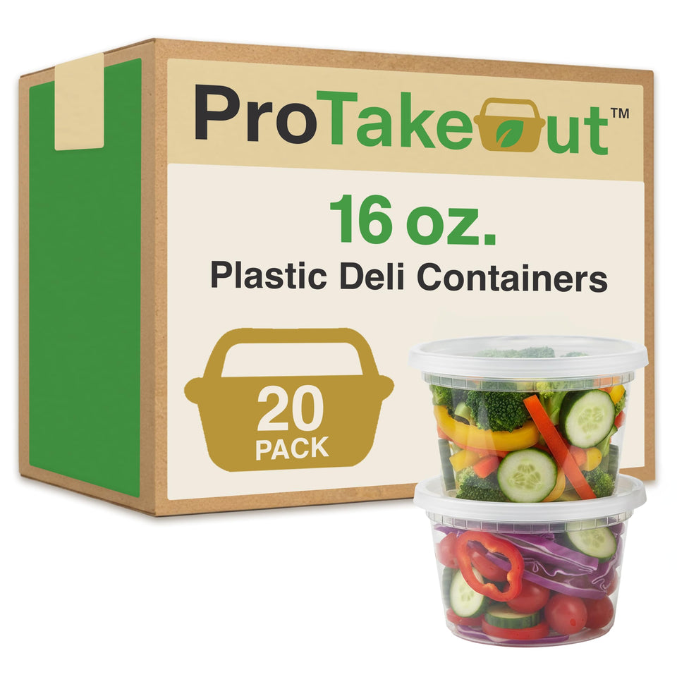 ProTakeOut 16oz deli container with leakproof lids, ideal for soups and sauces.