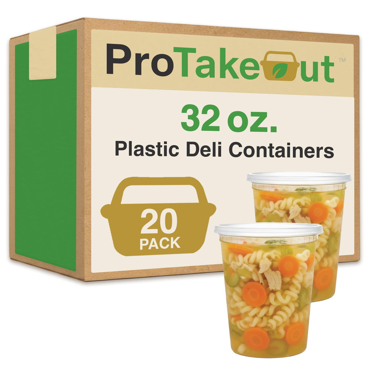 ProTakeOut 32oz deli container bulk set for organized meal prep and storage.